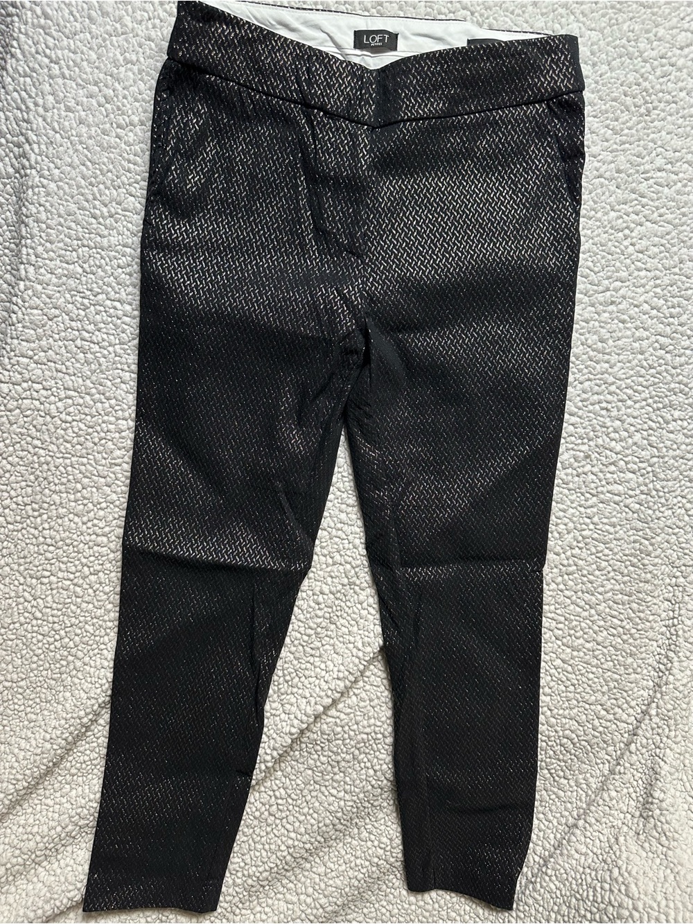 LOFT Black Textured Ankle Ponte Pants H17